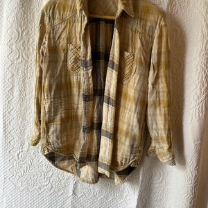 Free People Men's Casual Plaid Shirt - Yellow and Brown